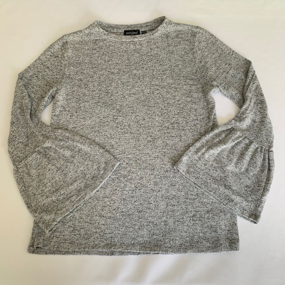 Tempted Sweater Top Women S Grey Marled Knit Bell‎ Sleeve Preppy Coquette Y2K